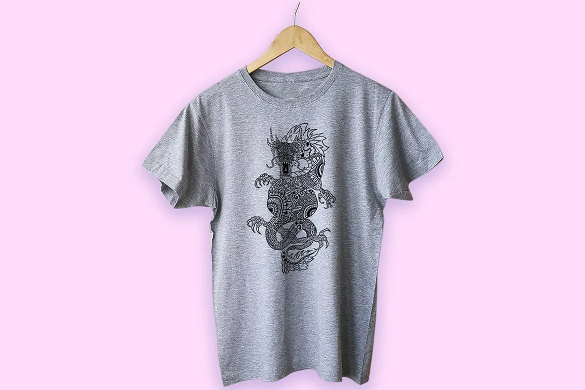龙-曼陀罗花手绘T恤印花图案设计矢量插画素材库精选素材 Dragon Mandala T-shirt Design Vector Illustration插图(4)