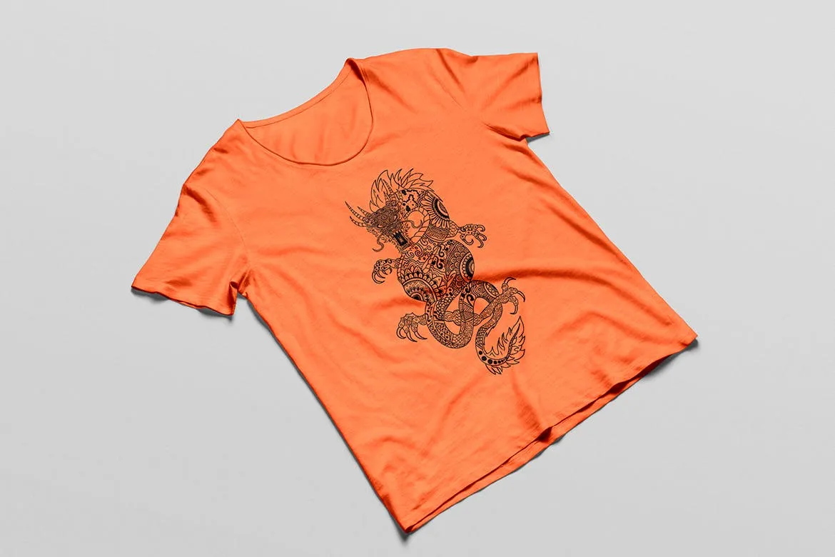龙-曼陀罗花手绘T恤印花图案设计矢量插画素材库精选素材 Dragon Mandala T-shirt Design Vector Illustration插图(6)