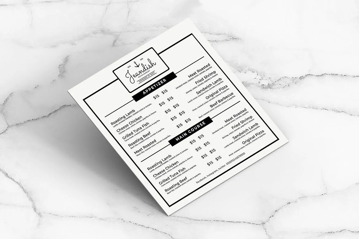 黑白配色西餐素材库精选菜单模板v08 Square Food Menu. 08插图(1)