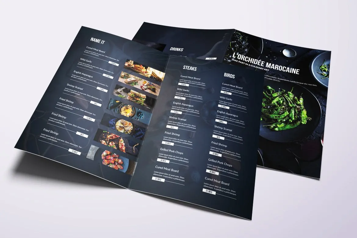 A4&美国信纸尺寸餐厅折页点餐菜牌设计模板 Fresh Minimal Bifold A4 & US Letter Food Menu插图(1)