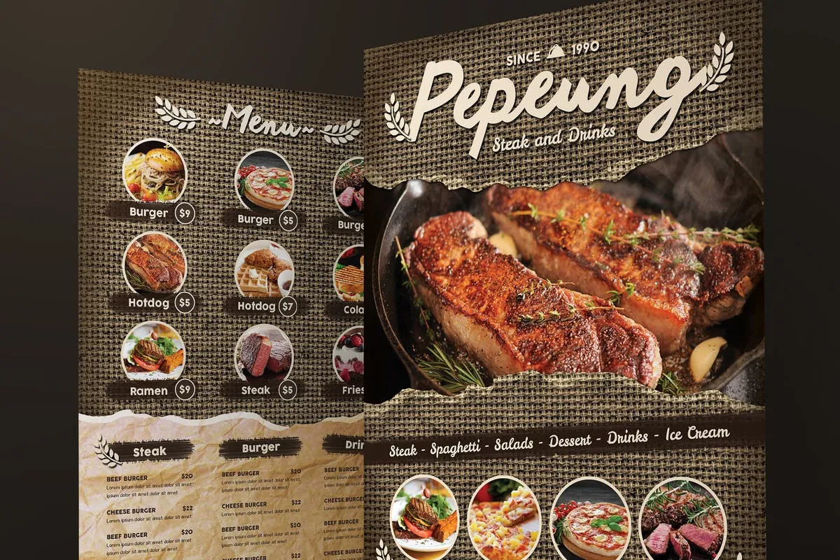 咖啡馆/西餐厅菜单设计PSD模板 Rustic Cafe Menu插图