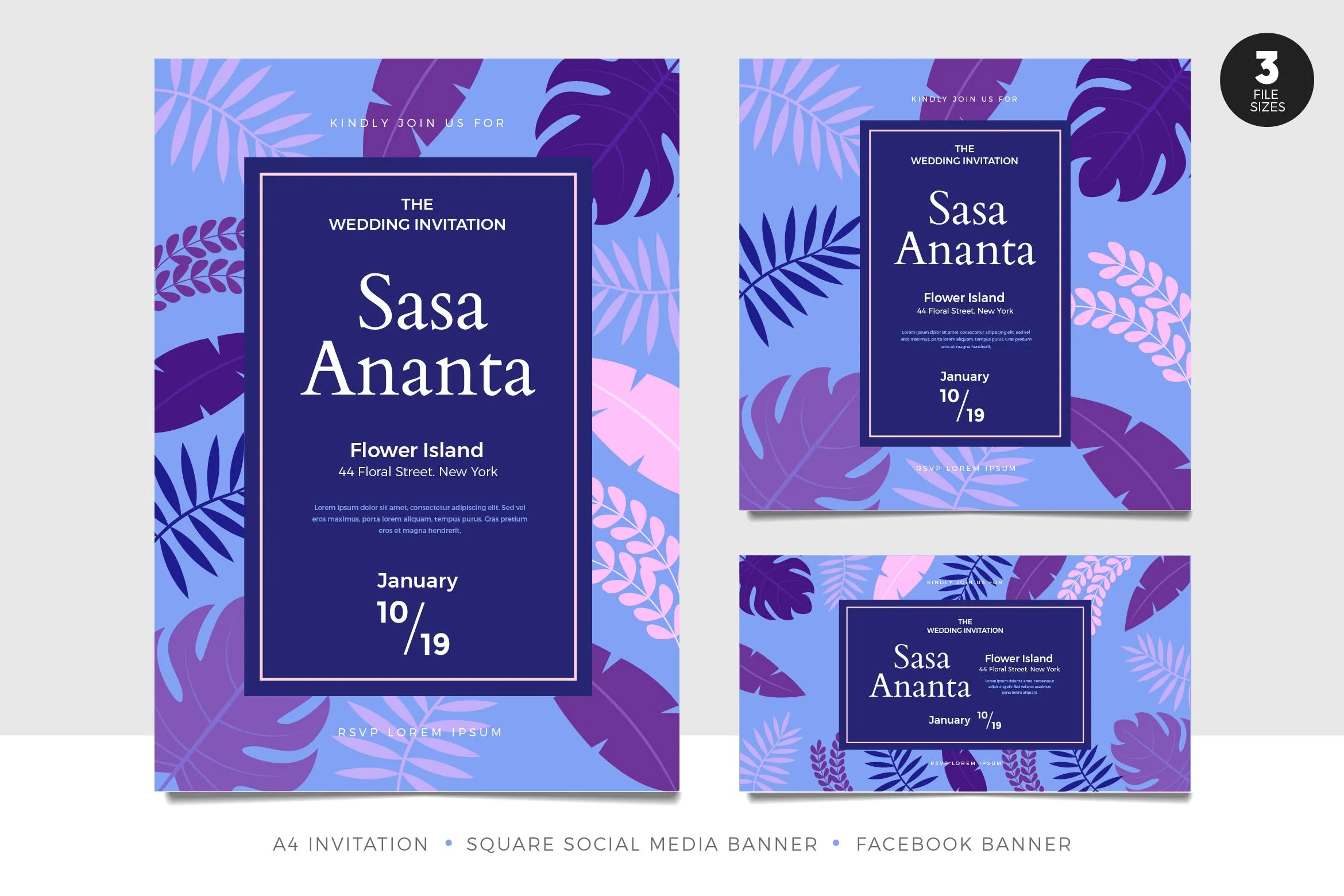 异国风情植物手绘婚礼邀请函设计套件 Exotic Nature Wedding Invitation Set Template插图