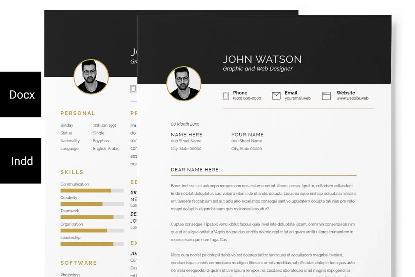 黑白简约风个人简历＆介绍信版式设计模板 Resume + Cover Letter插图