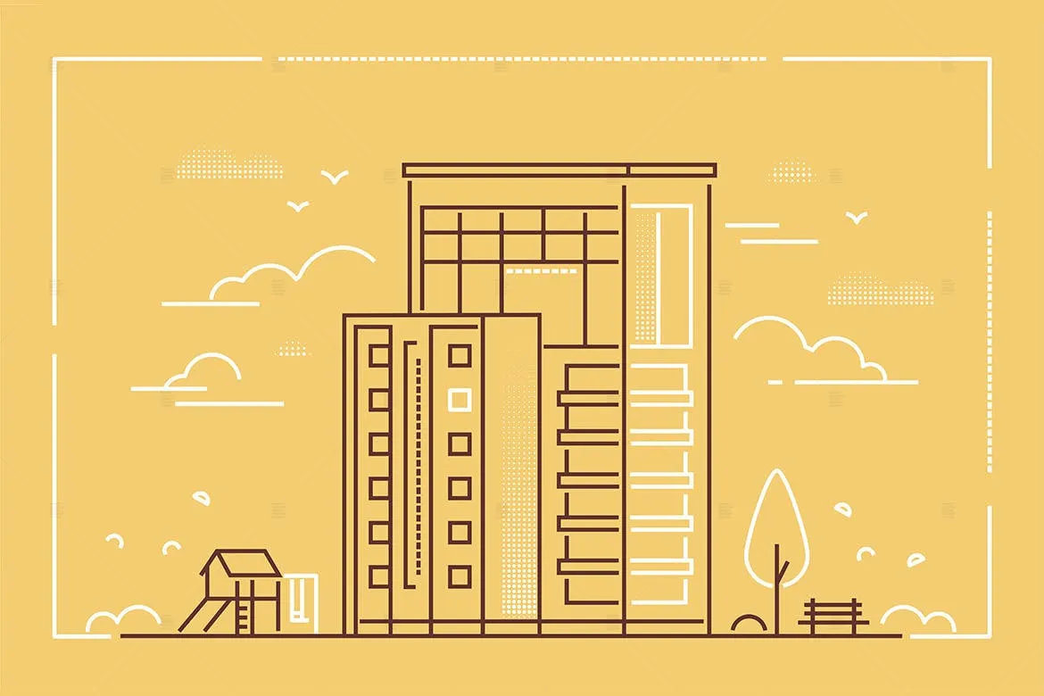 线条艺术现代建筑矢量插画素材库精选素材 Modern building – line design style illustration插图(1)