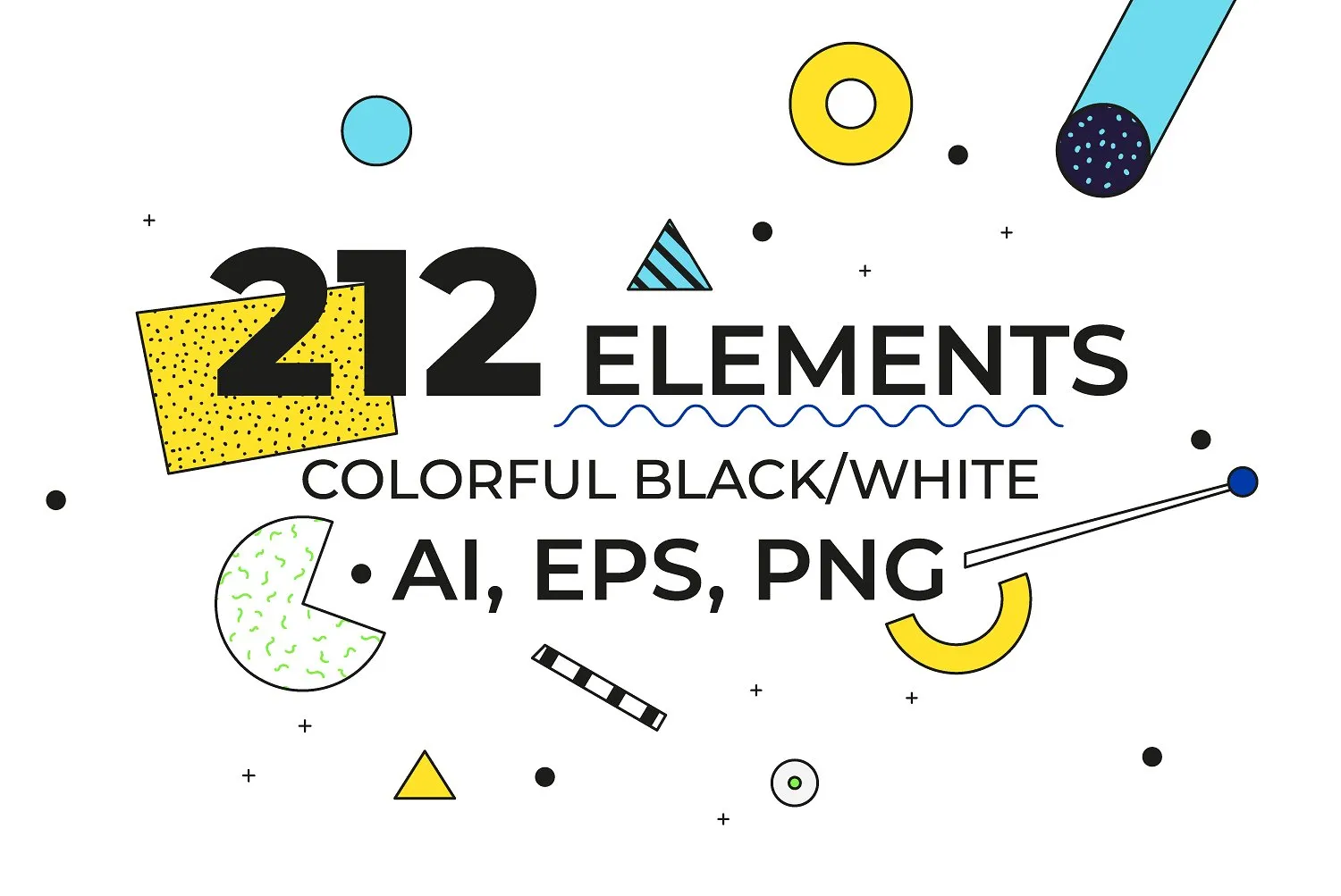 302幅手绘特色孟菲斯风格矢量插图+元素+模式下载插图(1)