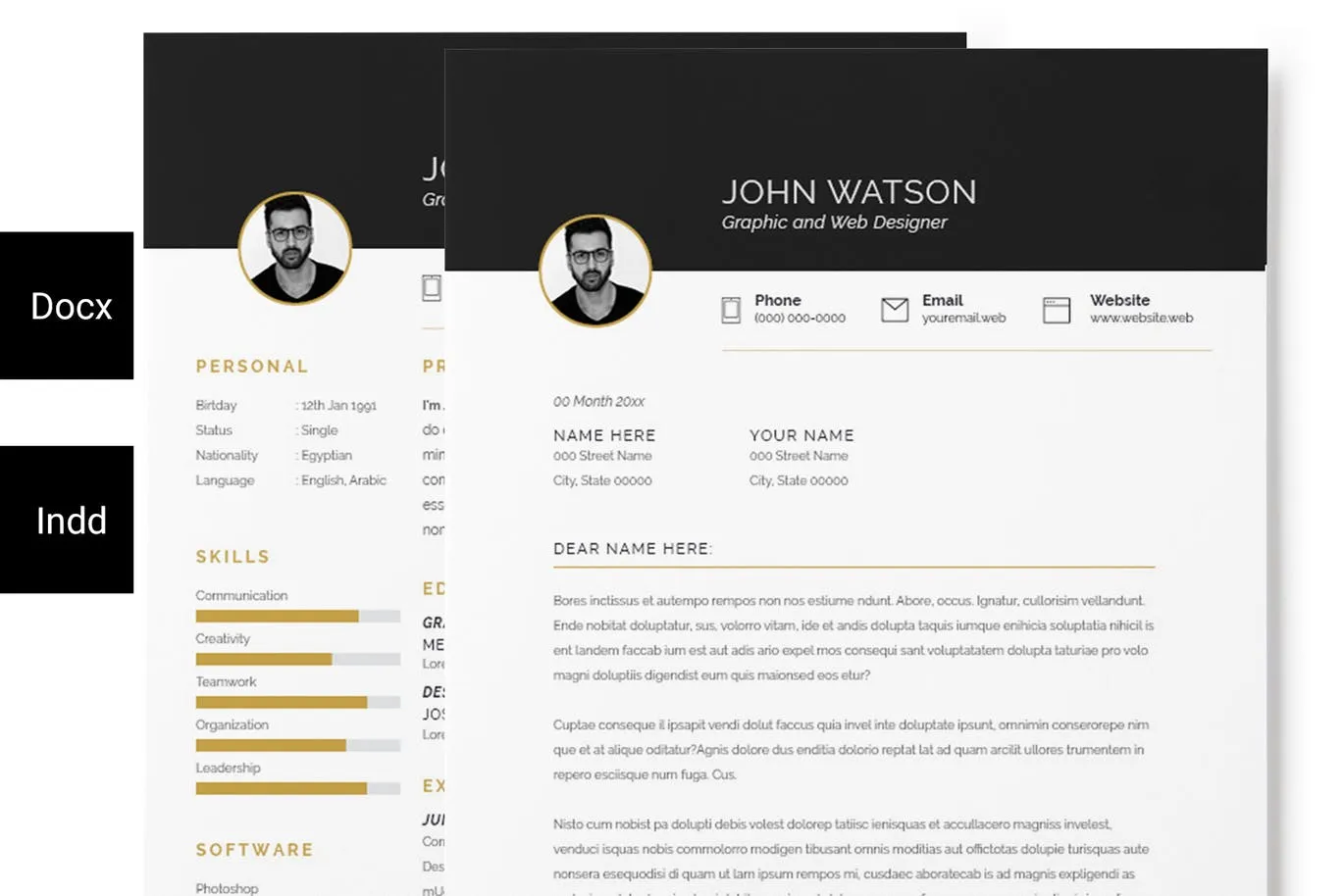 黑白简约风个人简历＆介绍信版式设计模板 Resume + Cover Letter插图(1)